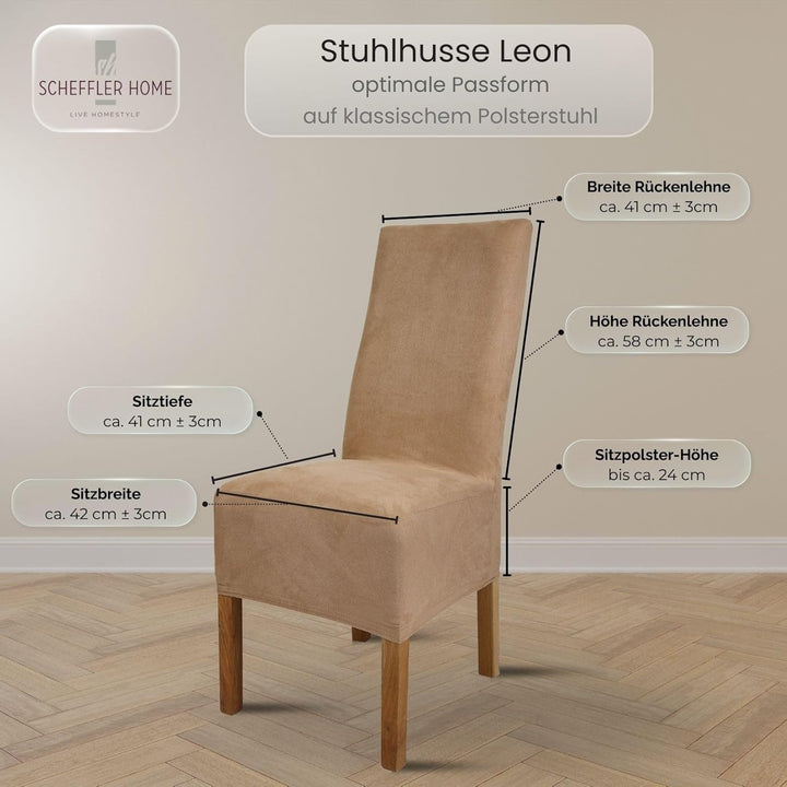 SCHEFFLER-Home Stuhlhussen 6er Set Leon Beige/elastische Wildleder Hussen für Stühle/Robustes Freisc
