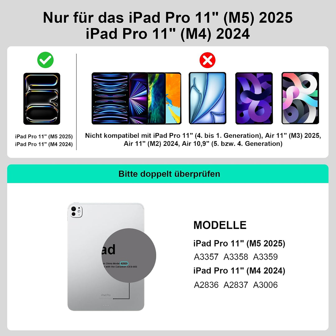 WIWU iPad Pro 11 Hülle mit Tastatur (M5/M4 2025/2024) 360°-Ständer Magnetisch Abnehmbare Tastaturhül