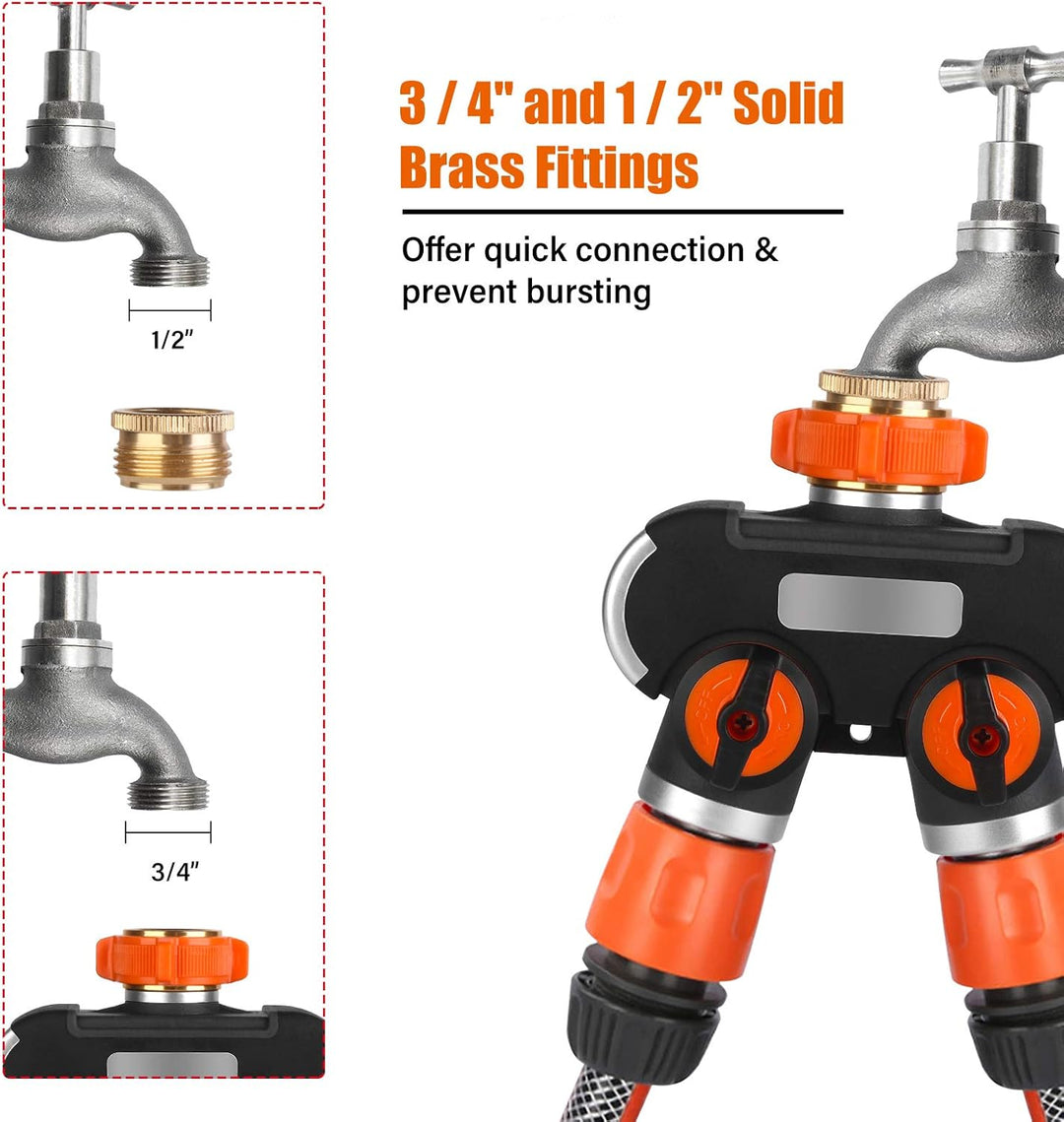 2-Wege-Verteiler: 3/4" und 1/2" Wasser Verteiler mit Wasserverteiler Wasserhahn, für gleichzeitigen