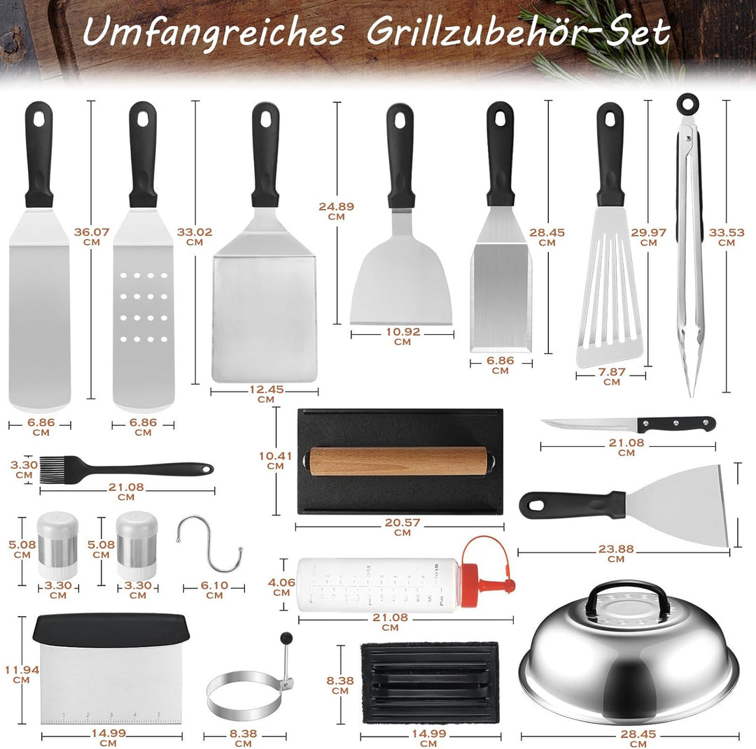 35 Stück Grillspachtel Set aus Edelstahl - Teppanyaki Grillschaufel Set, Smash Burger Set, mit Burge