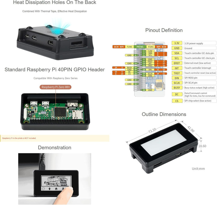 Waveshare 2.13inch Touch E-Paper E-Ink Display for Raspberry Pi Zero 250×122 Pixels Supports Partial