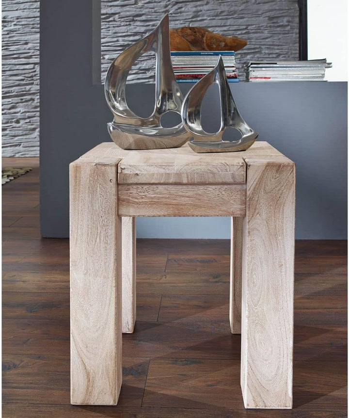 MASSIVMOEBEL24.DE Hocker Akazie beige getüncht Nature White 