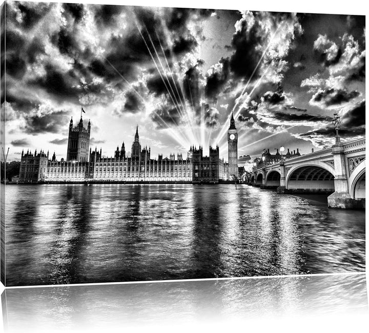 Pixxprint Big Ben am Abend als Leinwandbild/Grösse: 100x70 / Wandbild/Kunstdruck/fertig bespannt, 10