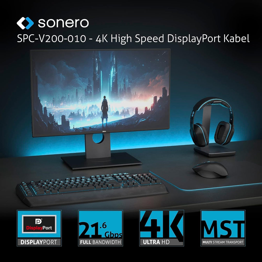 Sonero® 4K USB-C auf DisplayPort Kabel, DisplayPort Stecker auf USB-C Stecker, 4K 60Hz, 21,6 GB/s, B