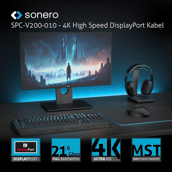 Sonero® 4K USB-C auf DisplayPort Kabel, DisplayPort Stecker auf USB-C Stecker, 4K 60Hz, 21,6 GB/s, B