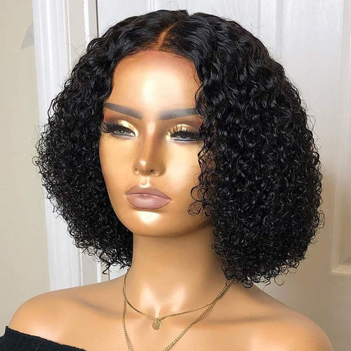 Kurze lockige Perücke, Kinky Curly Bob Perücke, Lace Front Verschluss Perücke Natürliche Mode Schwar
