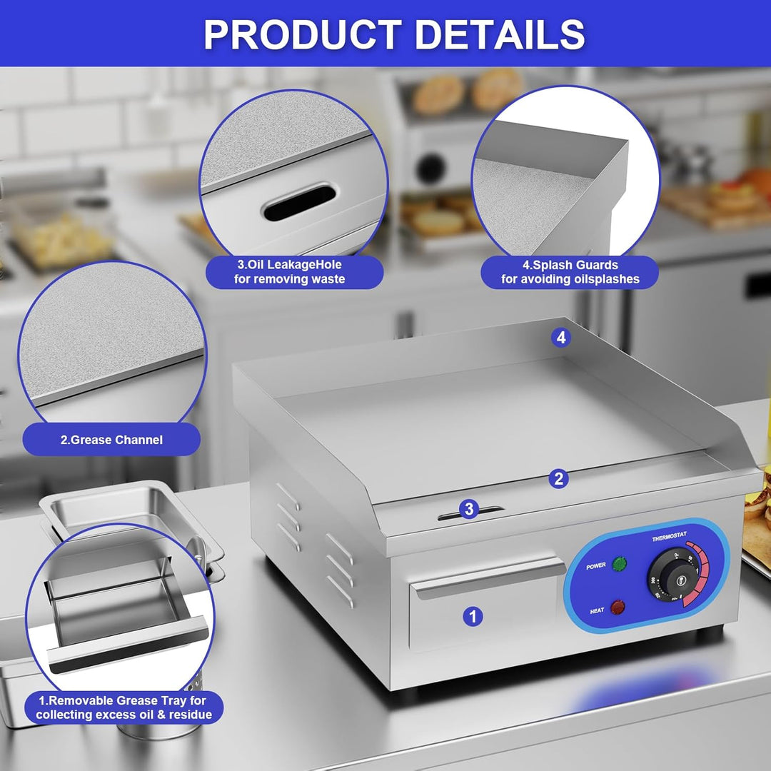 TAIMIKO Elektrischer Grill, Edelstahl, Tischgrill, professionell, 220 – 240 V, 1500 W, Grillplatte a