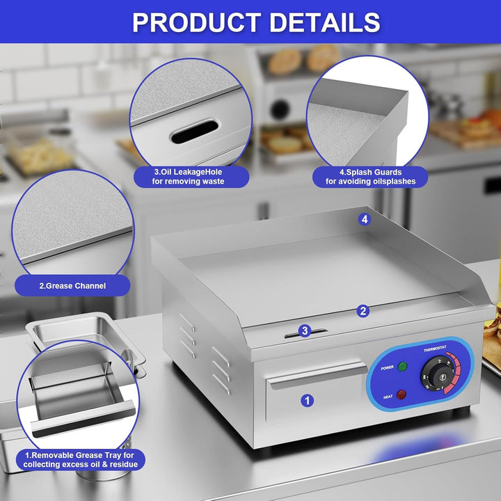 TAIMIKO Elektrischer Grill, Edelstahl, Tischgrill, professionell, 220 – 240 V, 1500 W, Grillplatte a