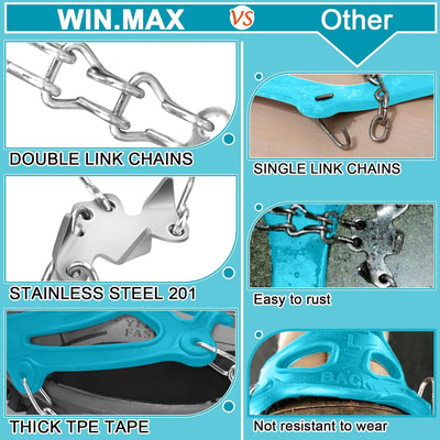 WIN.MAX Steigeisen Grödel Eisspikes, Schuhkrallen mit19 Edelstahl Zähne Spikes Schuhkrallen Grödeln