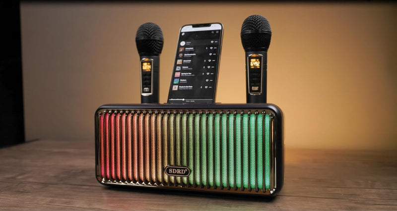 Karaoke-Maschine für Erwachsene und Kinder, tragbare Bluetooth-Lautsprecher mit 2 UHF Wireless Mikro