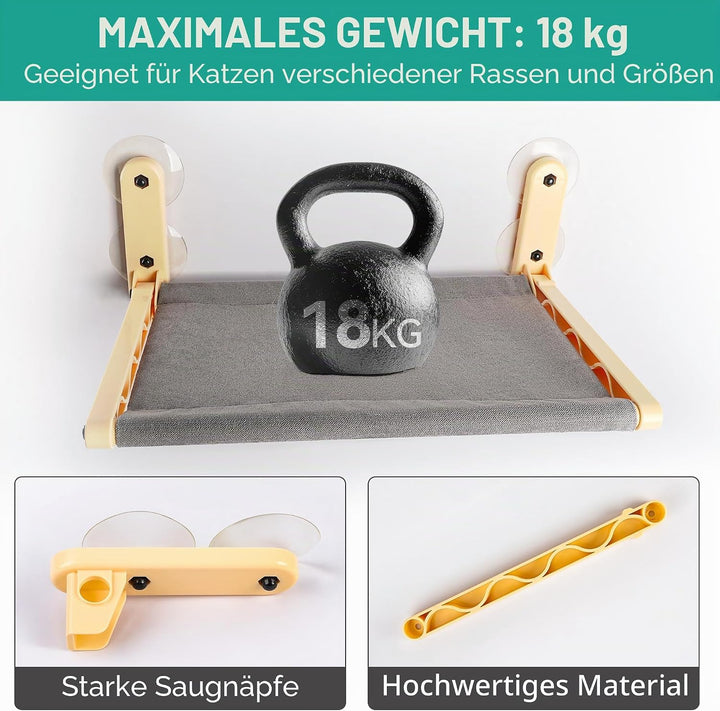 ALL FOR PAWS Katzenhängematte am Fenster für Hauskatzen – Kabellos Design, Extra grosse Saugnäpfe, F
