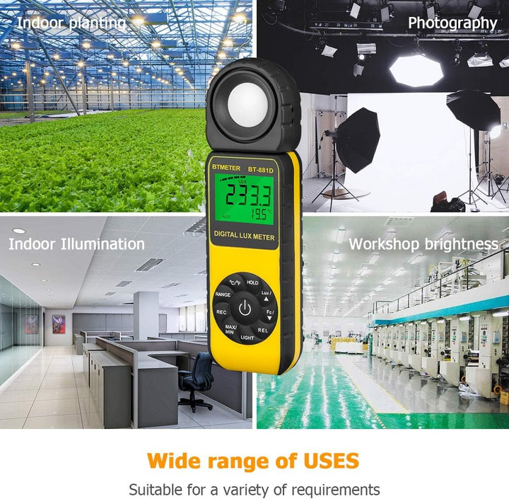 BTMETER BT-881D Digital Illuminance Light Meter, Measure Lights 0.01~400,000 Lux (0.01~40,000 FC) Fo