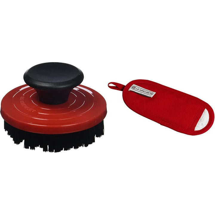 Le Creuset Reinigungsbürste für Grill- und Bratpfannen, Kunststoff, Cerise &amp; Griffüberzug – Ideal fü