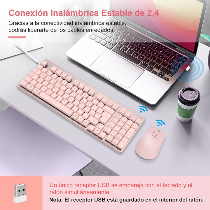 LeadsaiL Mechanische Tastatur mit niedrigem Profil, FA98 Pack kabellose Tastatur und Maus mit rotem