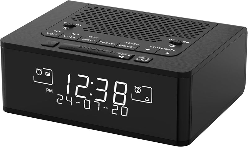 Radiowecker mit Bluetooth Lautsprecher, Digital-FM-Radio mit Schlummer Funktion, Dimmer Steuerung, H