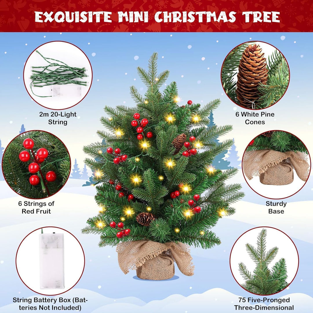 Weihnachtsbaum,50 cm künstlicher Weihnachtsbaum,Weihnachtsbaum mit Beleuchtung mit 2 m LED-Lichtern,