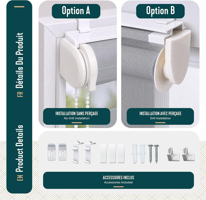 VOUNOT Doppelrollo klemmfix ohne Bohren, Duo Rollo Klemmrollo für Fenster und Tür, lichtdurchlässig
