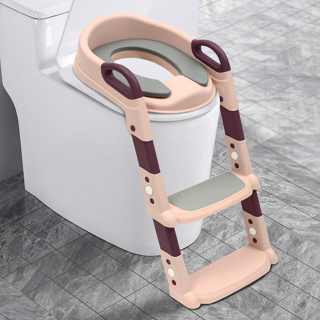 Kinder Toilettensitz mit Treppe, 2-7 Jahre, 6-stufig höhenverstellbar, klappbarer Toilettentreppe, P
