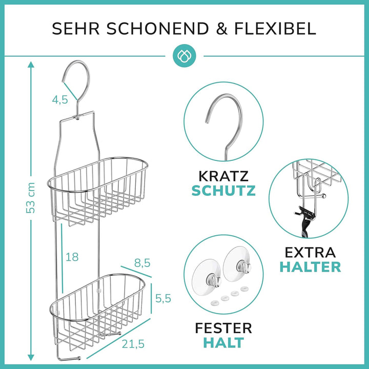 Duschablage zum Hängen mit 3 Fach Anti-Rost Schutz inkl. gratis Rasierhalter, Saugnäpfe & Abstandsri