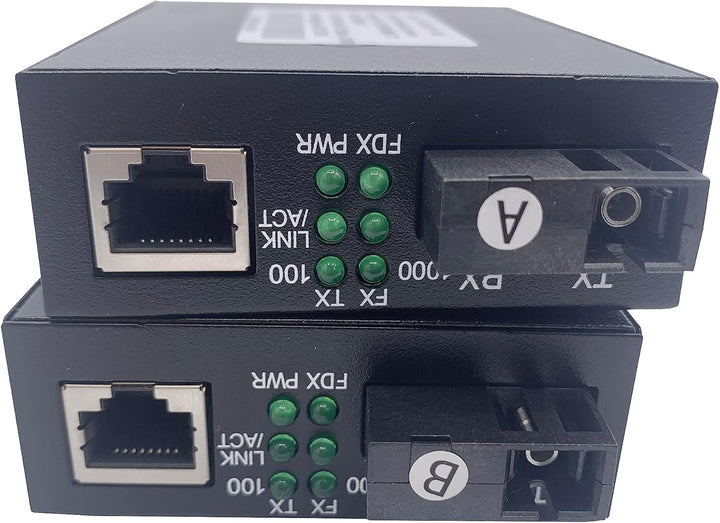 Elfcam® - 2 Stück Gigabit Ethernet LWL Medienkonverter Glasfaser 10/100/1000 Mbps inklusive Mini-GBI