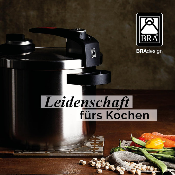 BRA Tekna - Schnellpresstopf 6 Liter, Edelstahl, geeignet für alle Küchentypen, inklusive Induktion,