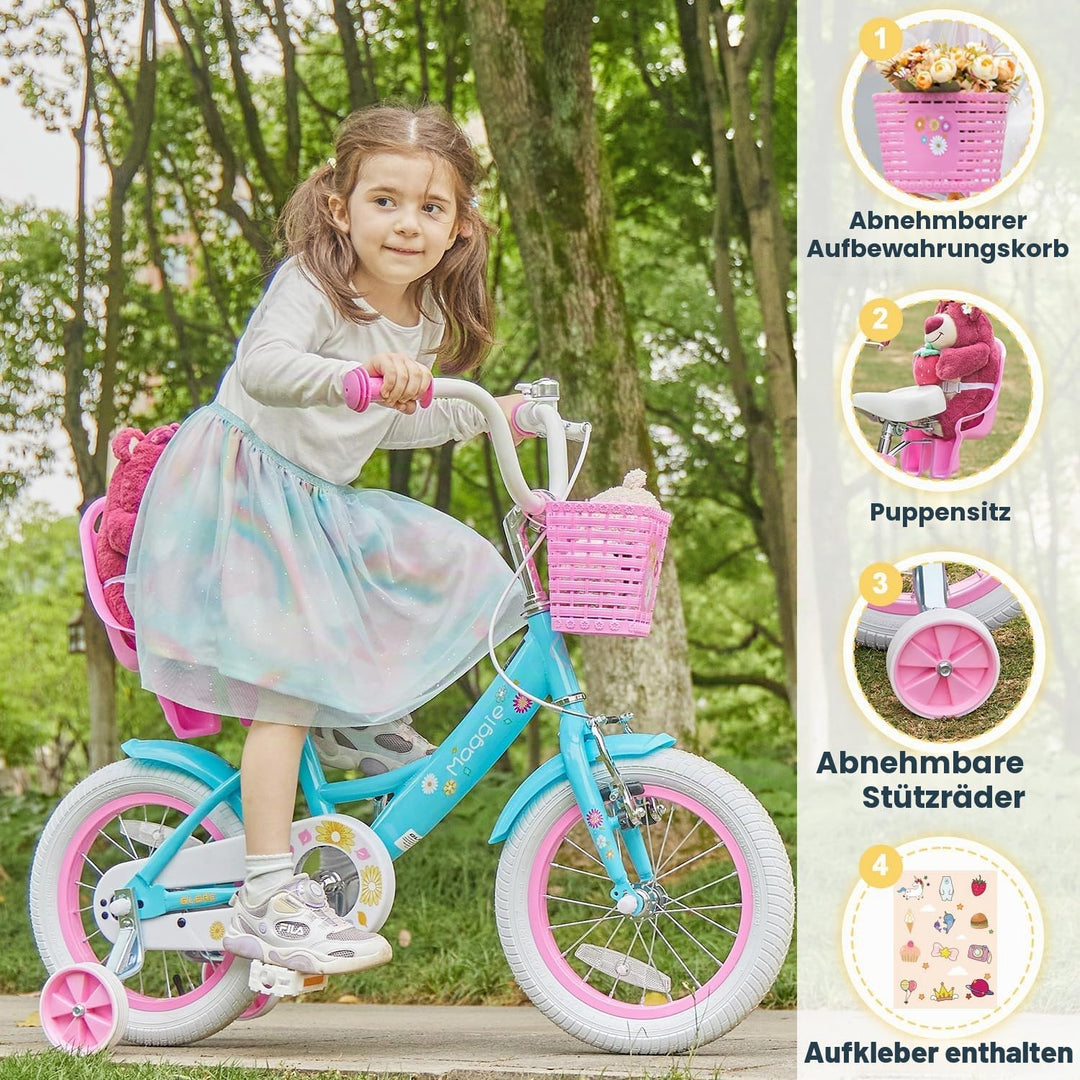 Glerc Maggie 12 14 16 20 Zoll KinderFahrrad für 2-12 Jahre Mädchenfahrrad alt mit Puppe-Sitz &amp; Stütz