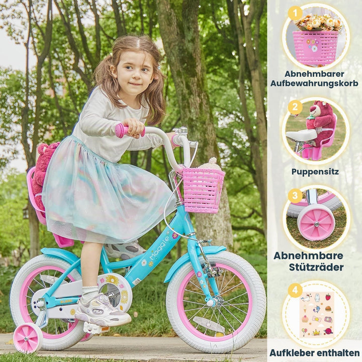 Glerc Maggie 12 14 16 20 Zoll KinderFahrrad für 2-12 Jahre Mädchenfahrrad alt mit Puppe-Sitz &amp; Stütz
