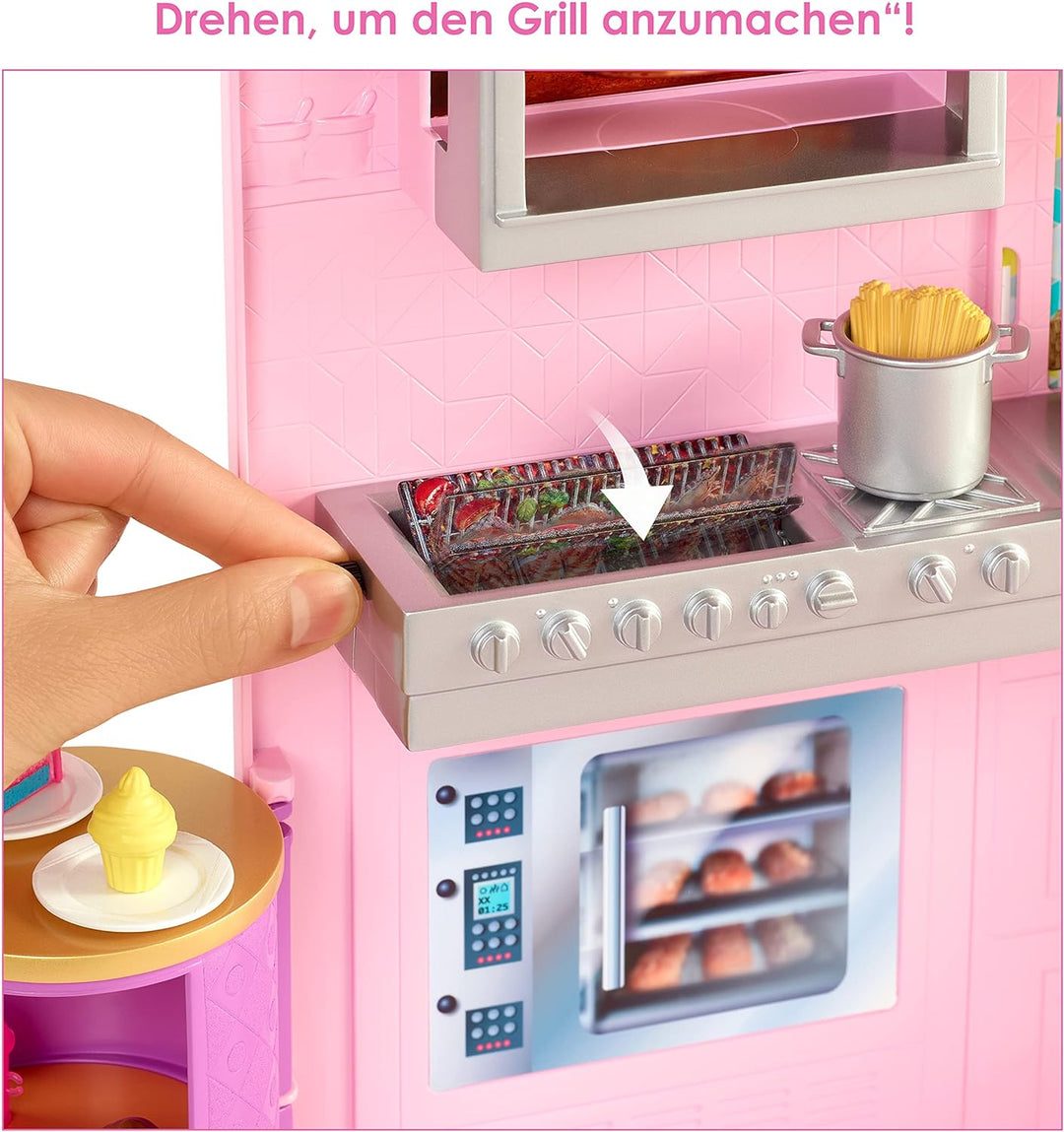 Barbie HBB91 - Cook'n Grill Restaurant Spielset, mit Köchin Puppe, Freundin und kleinem Mädchen, auf