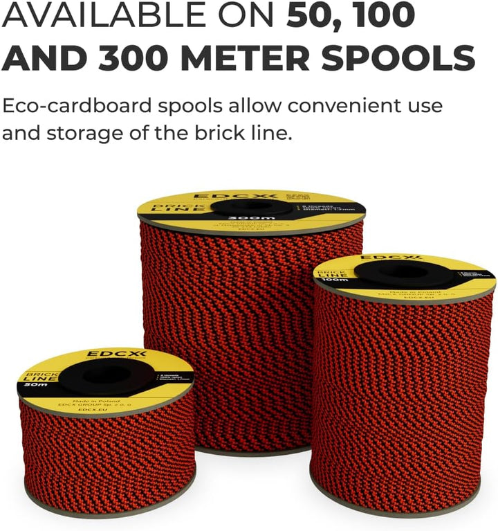 EdcX Maurerschnur ⌀1,7 mm | 50m, 100m und 300m | Nylon | Ziegellinie, Bauschnur, Gartenarbeit, Mason