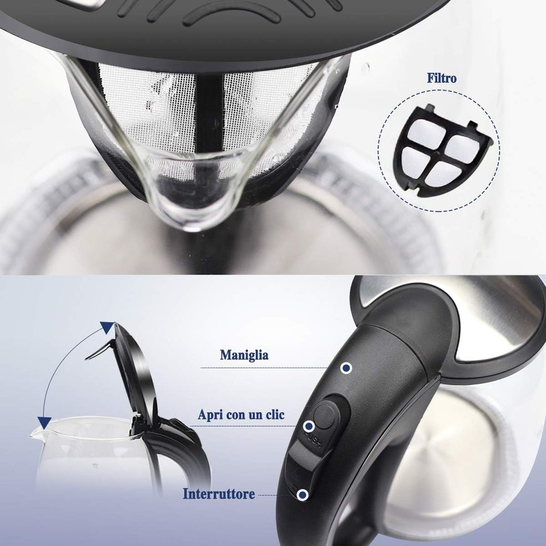 EXTRASTAR Elektrischer Wasserkocher aus Glas mit blauem LED-Licht, bpa, automatischer Abschaltung un