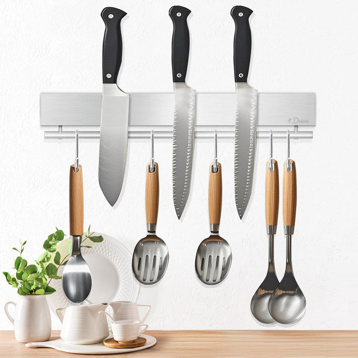 Dmore Magnetleiste Messer mit 5 Haken, 30 cm Messerhalter magnetisch aus Edelstahl, Magnet Messerhal