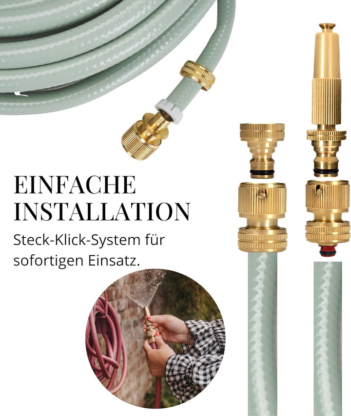 Livlig53 Gartenspritze Messing Zubehör Set 1/2" Zoll 13mm Schlauch, mit Wasserstop und Hahnanschluss