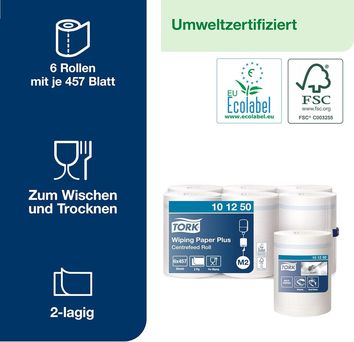 Tork Starke Mehrzweck-Papierwischtücher mit Innenabrollung Weiss M2, Saugfähig, 6 × 457 Blatt, 10125
