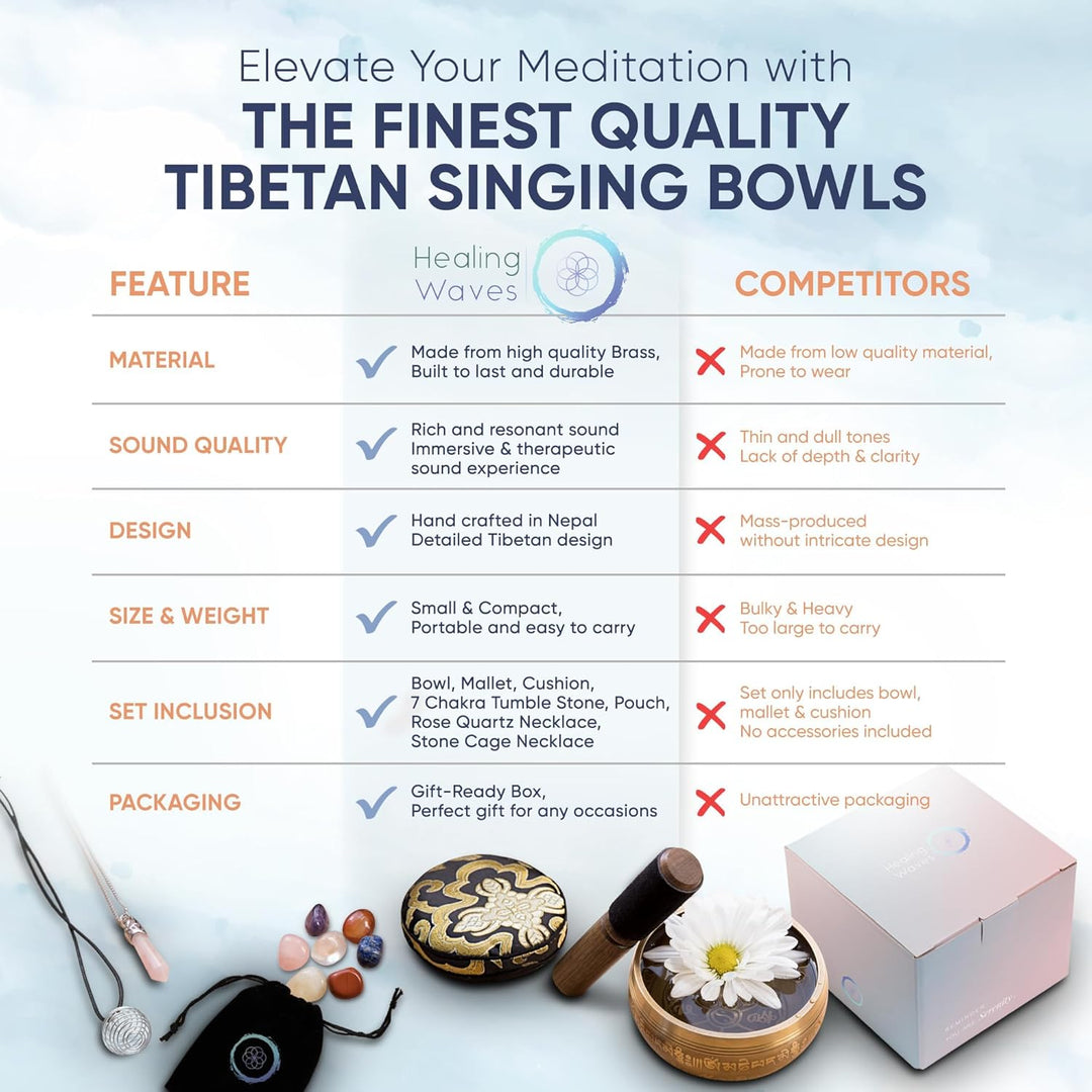 Tibetan Rot Singing Bowl Set mit Klöppel & Kissen - Handgefertigte Klangschale für Meditation, Klang
