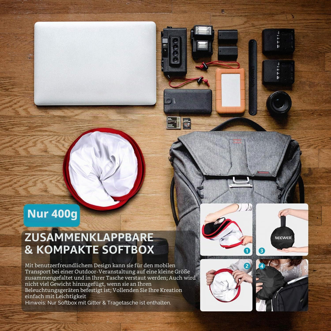 Neewer Softbox Softbox, faltbar, mit Gurt, Gitter und Tragetasche, kompatibel mit Neewer 480/660/530