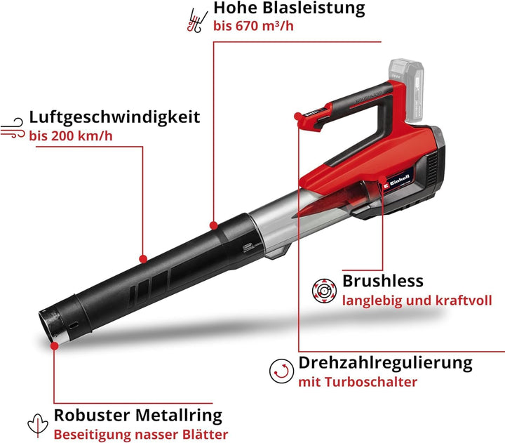 Einhell Akku-Laubbläser GP-LB 18/200 Li E-Solo Power X-Change (Li-Ion, 18V, bürstenloser Motor, Dreh