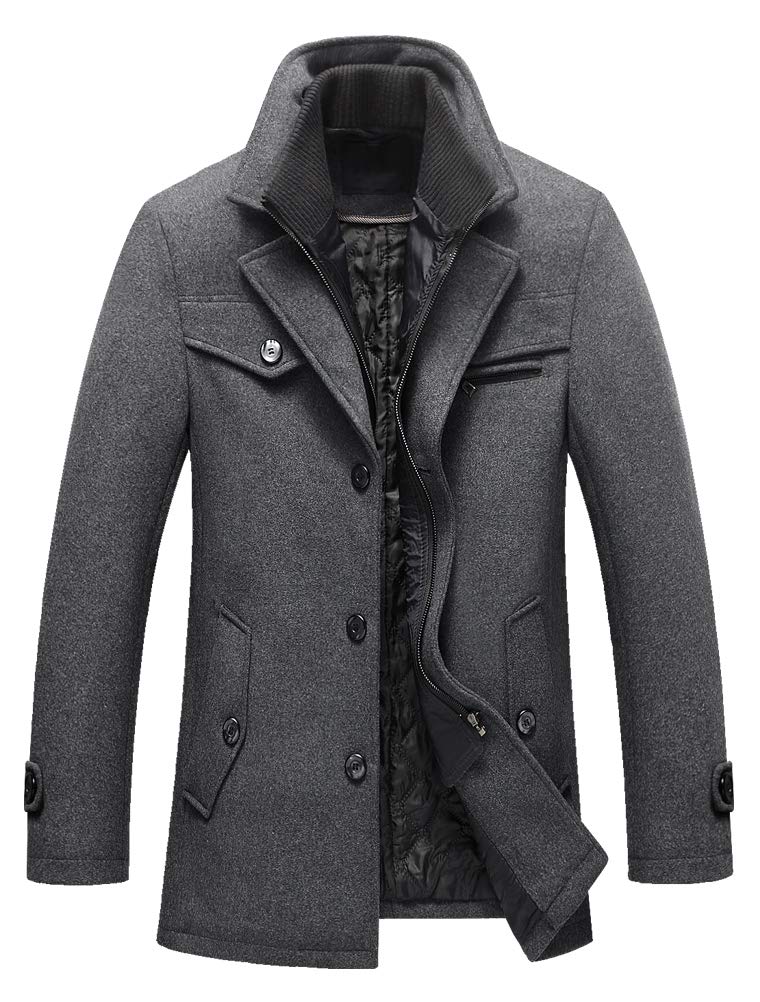 Lavnis Herren Warm Wollmantel Stehkragen Wintermantel Kurzmantel Winter Jacke Business Freizeit M St