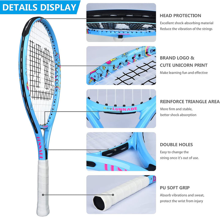 LUNNADE Tennisschläger für Kinder Junior, 19/21/23/25 Zoll Jugend Tennisschläger mit Hülle, geeignet