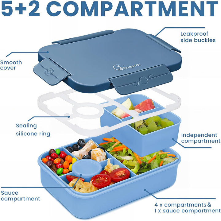 Bugucat Brotdose Kinder mit Fächern 1300ML,Lunchbox Kinder Auslaufsicher mit 5 Fächern,Bento Box Lun