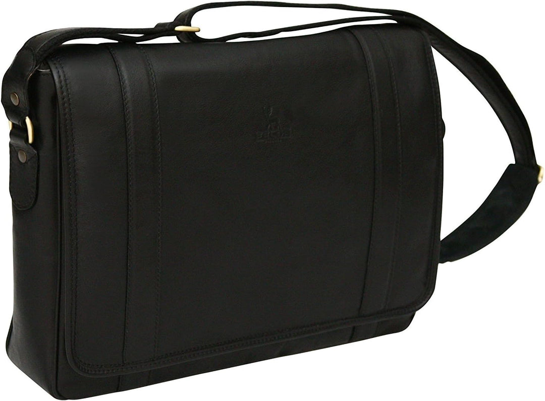 Messenger Bag aus Echtleder mit 13" Laptop-Fach Schwarz, Schwarz