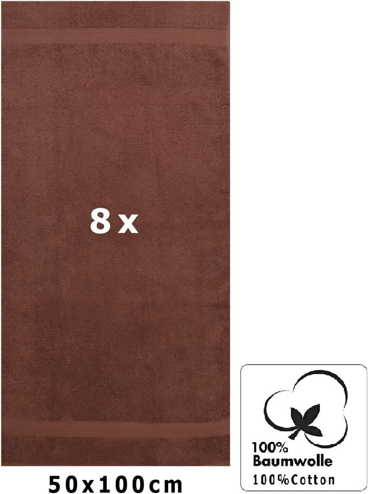 Betz 8 Stück Handtücher Set Grösse 50 x 100 cm Handtuch Premium 100% Baumwolle Farbe nuss, Nuss