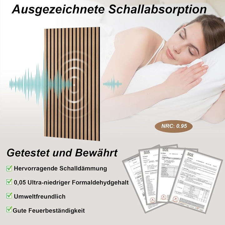 Akustikpaneele Holz, Faltbar 1,44m² - 240x60cm 3D Wandpaneele Holz, Akustik Paneele Wand für Küche,