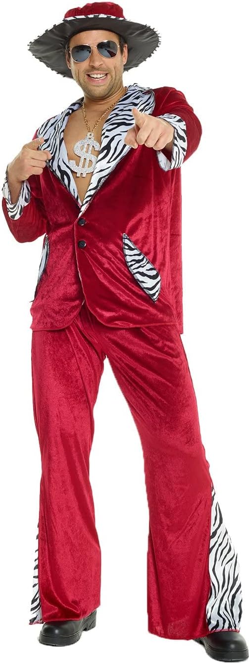 Morph Rotes Pimp Kostüm für Herren, 70er Jahre Outfit, Perfekt für Vegas und Halloween XL, XL
