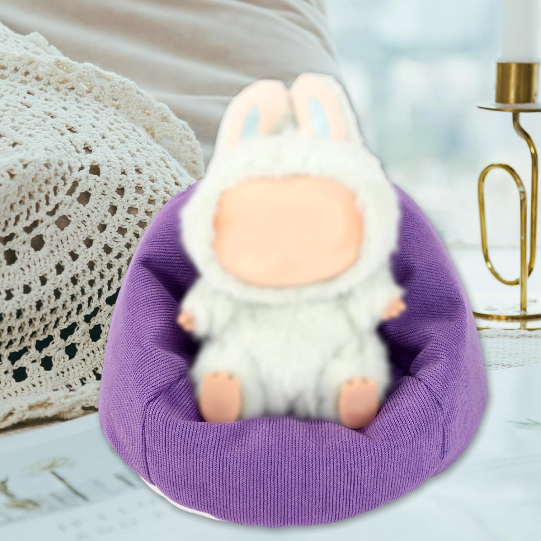 Mini Sitzsackstuhl für Puppensitz, Lila Weiches Mini Sofa mit Kissen Puppenanzeige Couch Miniaturmöb