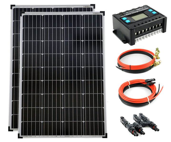 SOLARTRONICS Inselanlage Komplettset: 2x 100W monokristalline Solarmodul + 20A Laderegler + PV Kabel