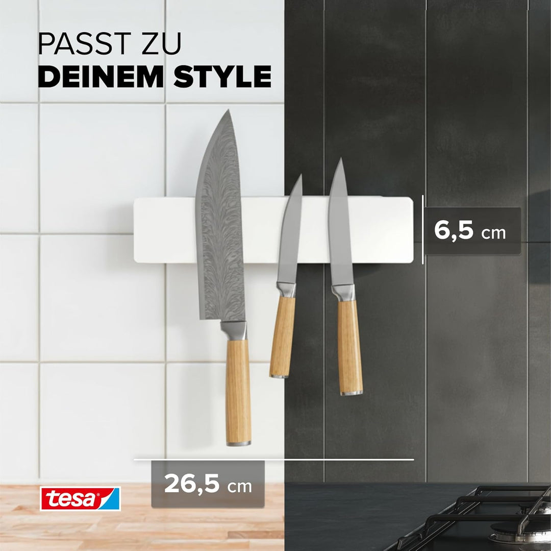 tesa Küchenzubehör Messer-Magnetleiste - selbstklebender Magnet-Messerhalter für die platzsparende A