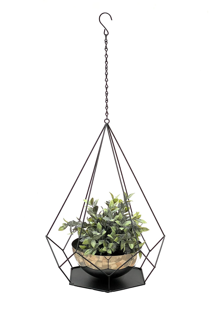 DanDiBo Blumenampel Innen Metall Wand Hängepflanzen 76 cm 96095 L mit Topf 6 Ecken Pflanzenhänger Bl