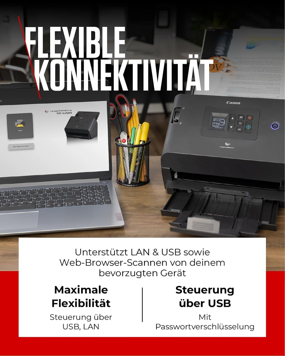 Canon Scanner imageFORMULA DR-S250N| Dokumentenscanner mit Web-Scan Funktion | Duplex Scanner mit Ei