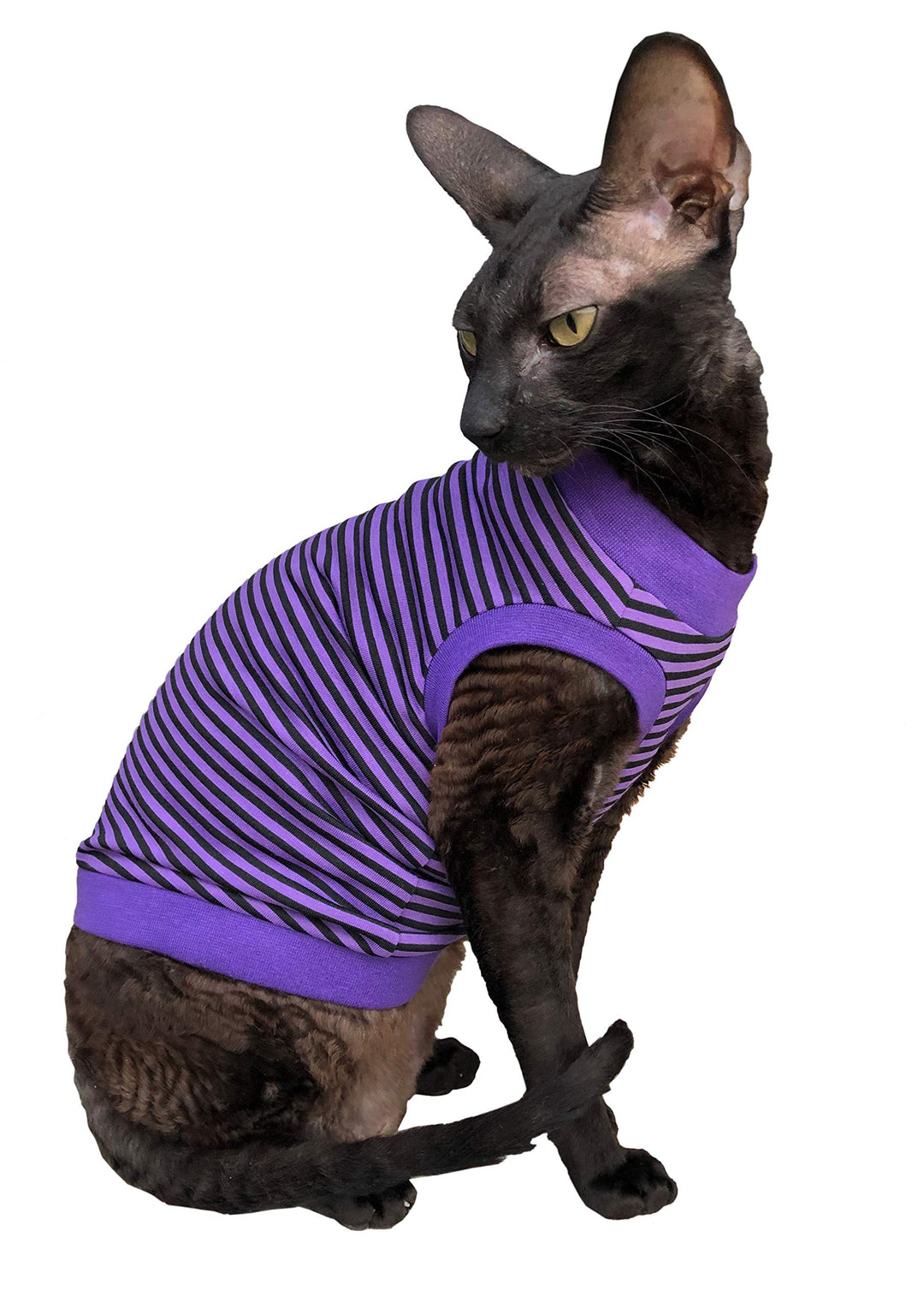 Kotomoda CAT WEAR Baumwoll T-Shirt Lila - Schwarze Streifen (S) S Multi, S Multi