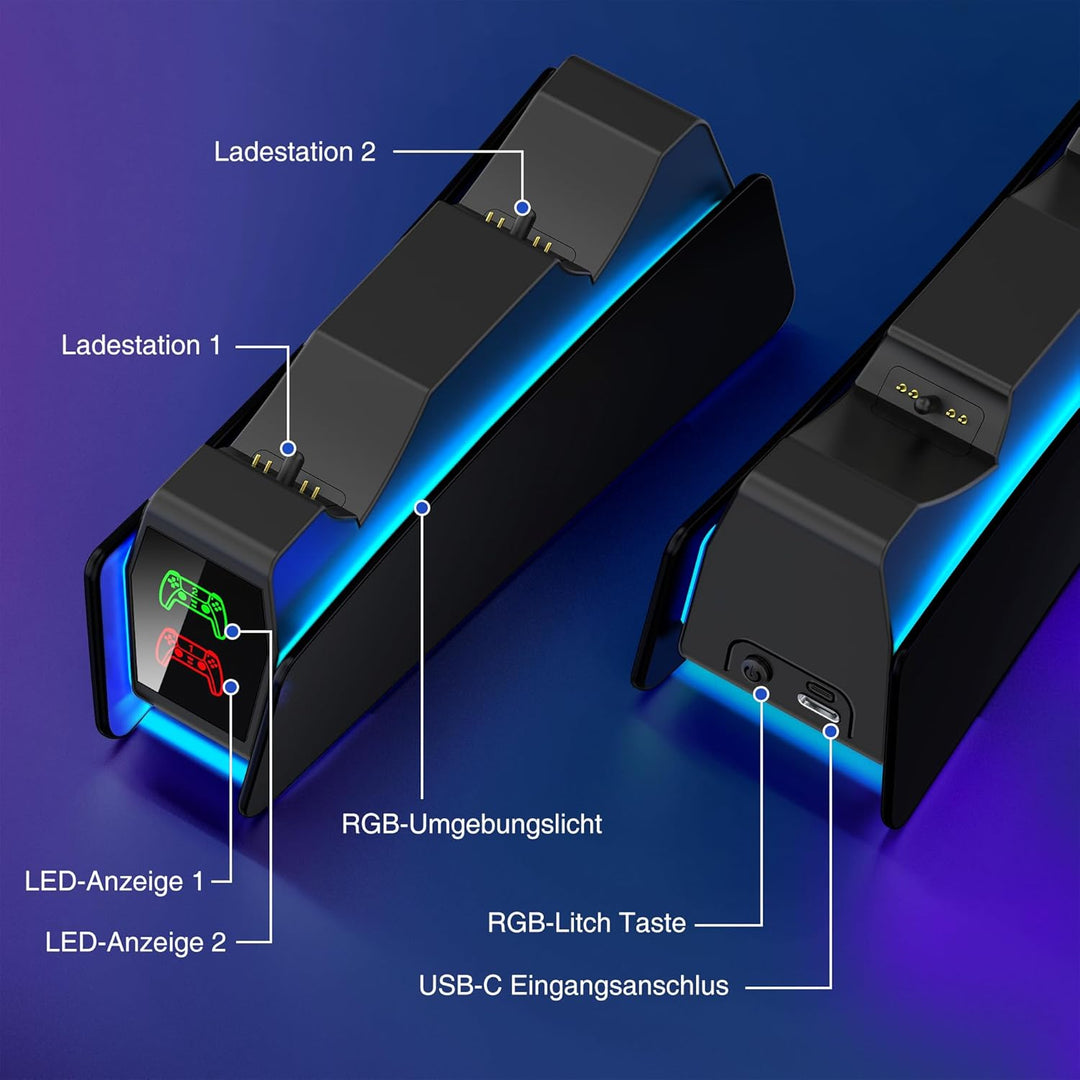PS5 Controller Ladestation Zubehör, Dual PS5 Ladestation Controller mit RGB Light, Ladestation PS5 C